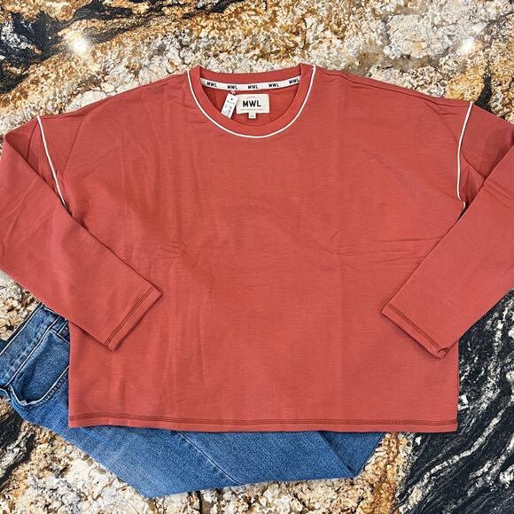 NWT Madewell Brick Red MWL Superbrushed Piped Easygoing Sweatshirt - Picture 3 of 10